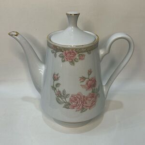 Crown Ming Fine China Jian Shiang Tea Coffee Pot Lid Rose Floral Gold 8 In Tall